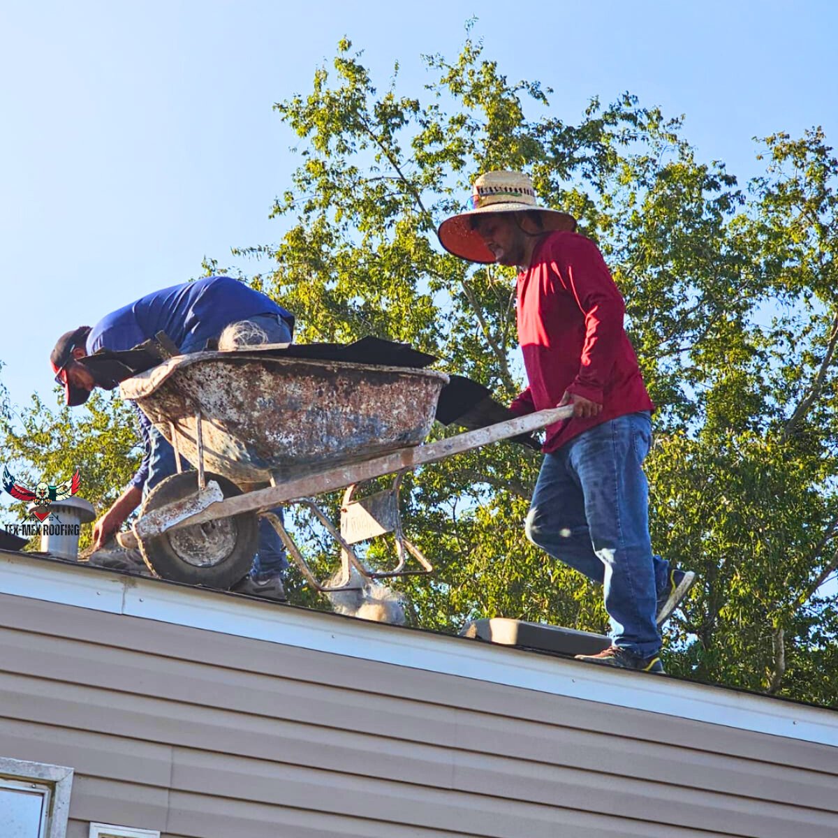 Tex-Mex Roofing team working on a Texas home